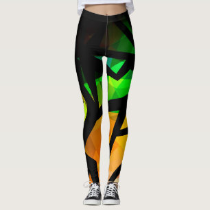 Abstract modern polygonal graffiti geometrical dar leggings