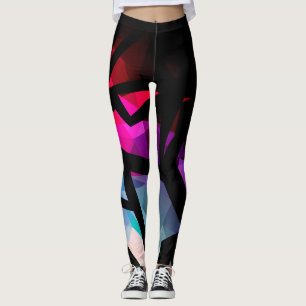 Abstract modern polygonal graffiti geometrical dar leggings