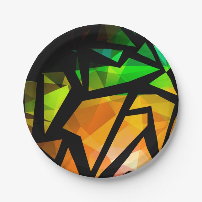 Abstract modern polygonal graffiti geometrical dar paper plate (Front)