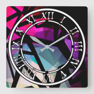 Abstract modern polygonal graffiti geometrical dar square wall clock