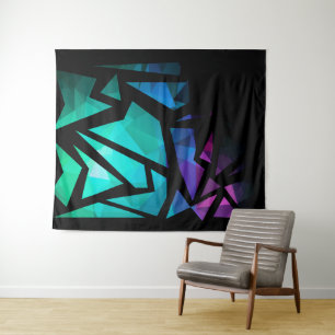 Abstract modern polygonal graffiti geometrical dar tapestry