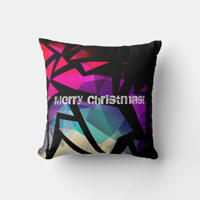 Abstract modern polygonal graffiti geometrical dar throw pillow (Front)