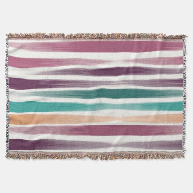 Abstract Modern Purple marsala Teal Brush strokes Throw Blanket (Front)