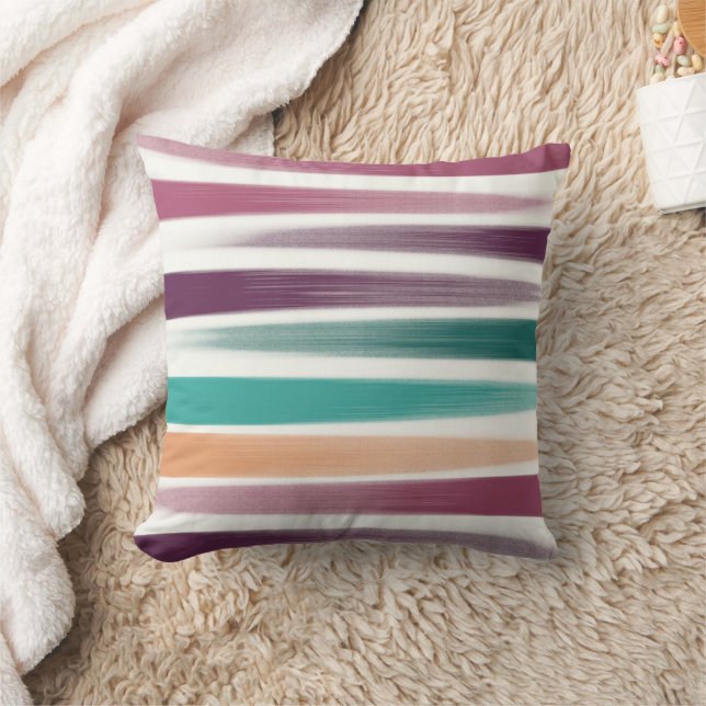 Abstract Modern Purple marsala Teal Brush strokes Throw Pillow (Blanket)