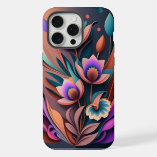 Abstract Modern Purpul Khaki Grey Fractal Flower iPhone 15 Pro Max Case