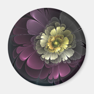 Abstract Modern Purpur Khaki Gray Fractal Flower Magnet
