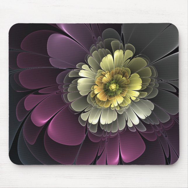 Abstract Modern Purpur Khaki Gray Fractal Flower Mouse Pad (Front)