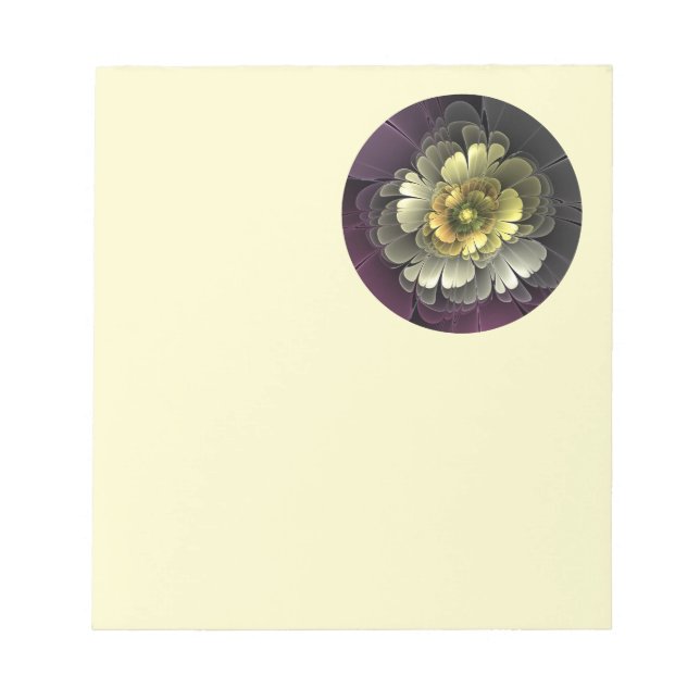 Abstract Modern Purpur Khaki Gray Fractal Flower Notepad (Front)