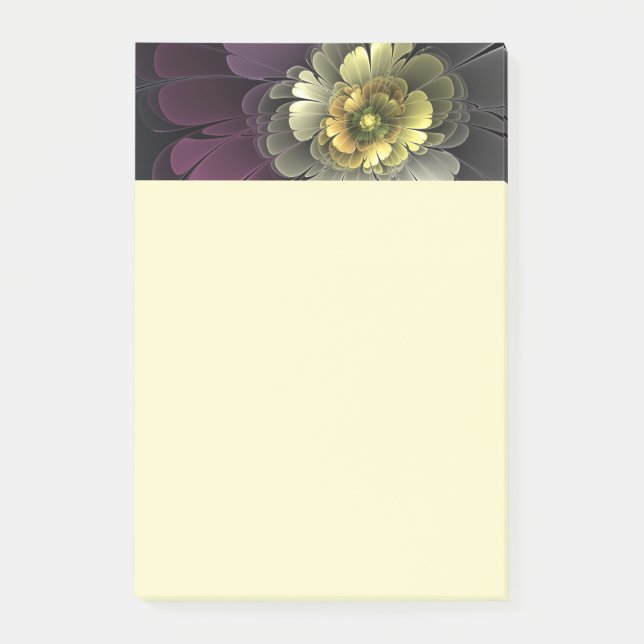 Abstract Modern Purpur Khaki Gray Fractal Flower Post-it Notes (Front)