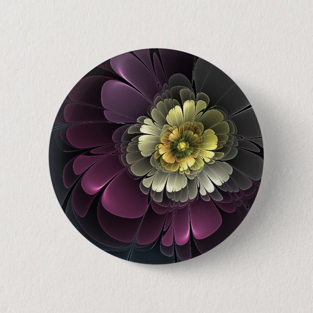 Abstract Modern Purpur Khaki Grey Fractal Flower 2 Inch Round Button (Front)
