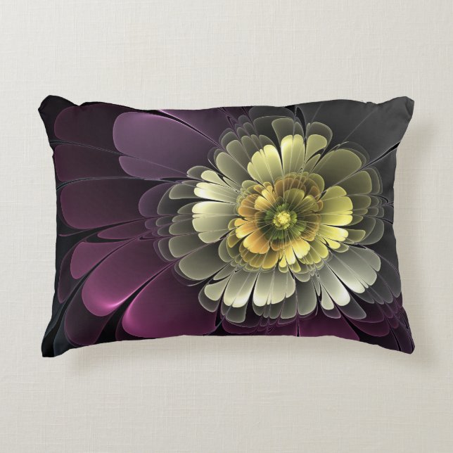 Abstract Modern Purpur Khaki Grey Fractal Flower Accent Pillow (Front)