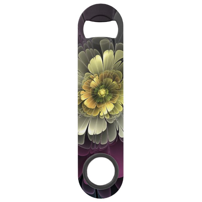 Abstract Modern Purpur Khaki Grey Fractal Flower Bar Key (Front)