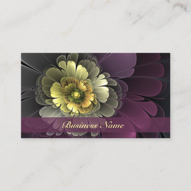 Abstract Modern Purpur Khaki Grey Fractal Flower Business Card (Front)