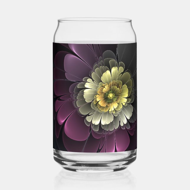 Abstract Modern Purpur Khaki Grey Fractal Flower Can Glass (Front)