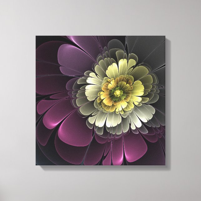 Abstract Modern Purpur Khaki Grey Fractal Flower Canvas Print (Front)