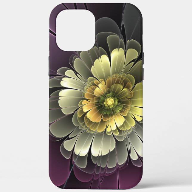 Abstract Modern Purpur Khaki Grey Fractal Flower Case-Mate iPhone Case (Back)