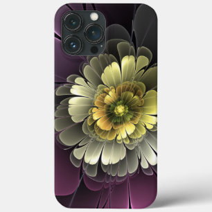 Abstract Modern Purpur Khaki Grey Fractal Flower iPhone 13 Pro Max Case