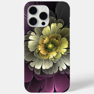 Abstract Modern Purpur Khaki Grey Fractal Flower iPhone 15 Pro Max Case