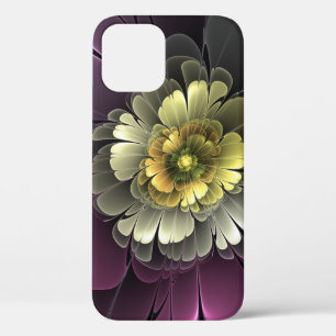 Abstract Modern Purpur Khaki Grey Fractal Flower iPhone 12 Case
