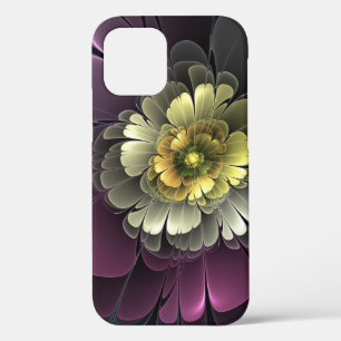 Abstract Modern Purpur Khaki Grey Fractal Flower iPhone 12 Case