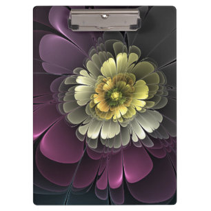 Abstract Modern Purpur Khaki Grey Fractal Flower Clipboard