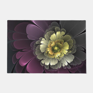 Abstract Modern Purpur Khaki Grey Fractal Flower Doormat