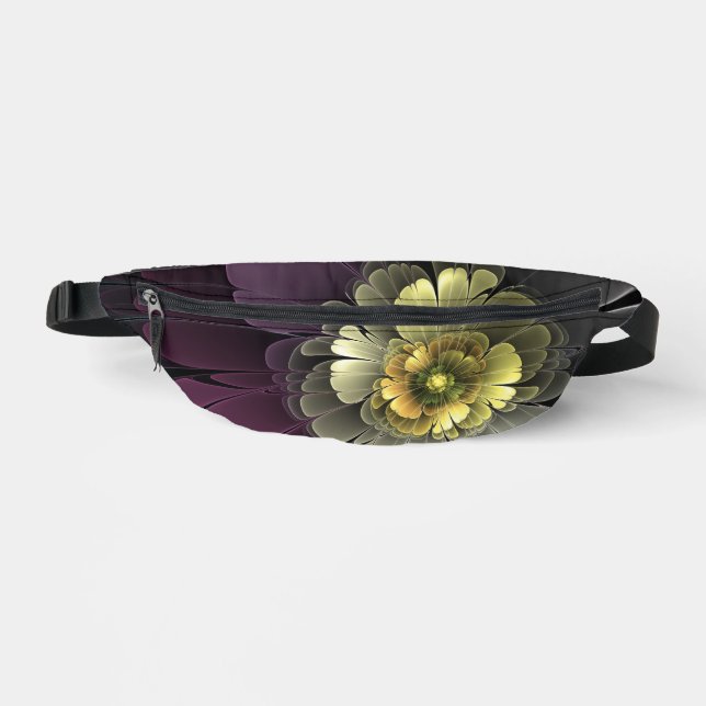 Abstract Modern Purpur Khaki Grey Fractal Flower Fanny Pack (Front)