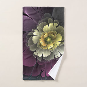 Abstract Modern Purpur Khaki Grey Fractal Flower Hand Towel