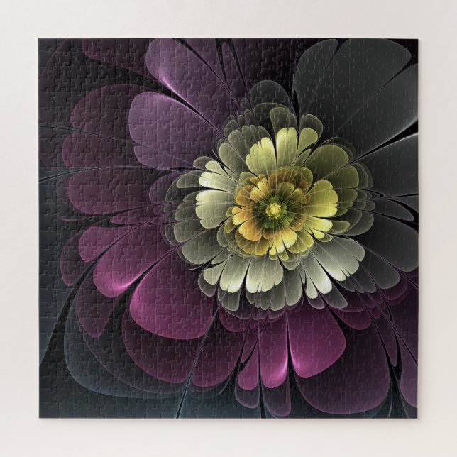 Abstract Modern Purpur Khaki Grey Fractal Flower Jigsaw Puzzle (Vertical)