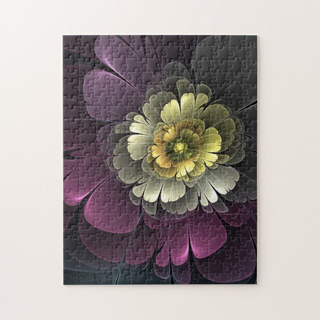 Abstract Modern Purpur Khaki Grey Fractal Flower Jigsaw Puzzle (Vertical)