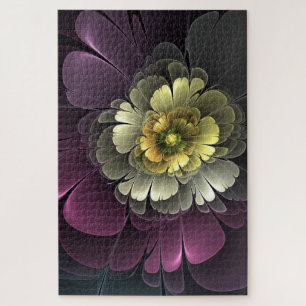 Abstract Modern Purpur Khaki Grey Fractal Flower Jigsaw Puzzle