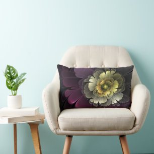 Abstract Modern Purpur Khaki Grey Fractal Flower Lumbar Pillow