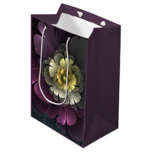 Abstract Modern Purpur Khaki Grey Fractal Flower Medium Gift Bag