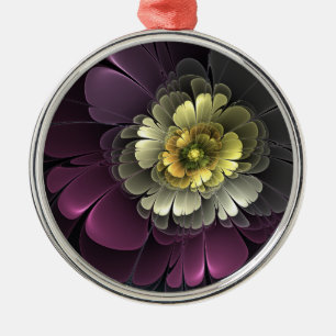 Abstract Modern Purpur Khaki Grey Fractal Flower Metal Ornament