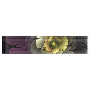 Abstract Modern Purpur Khaki Grey Fractal Flower Nameplate