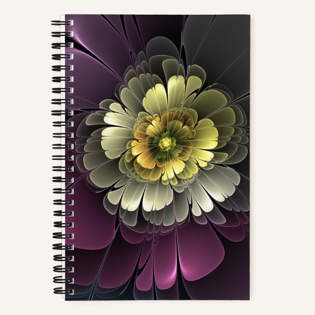 Abstract Modern Purpur Khaki Grey Fractal Flower Notebook (Front)