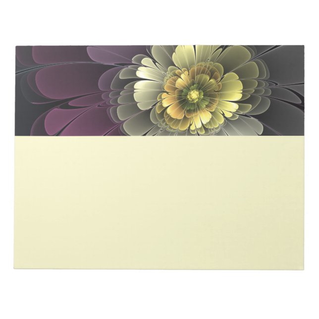 Abstract Modern Purpur Khaki Grey Fractal Flower Notepad (Front)
