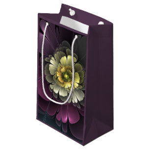 Abstract Modern Purpur Khaki Grey Fractal Flower Small Gift Bag