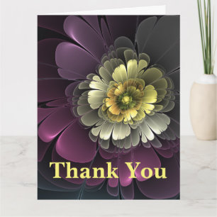 Abstract Modern Purpur Khaki Grey Fractal Flower Thank You Card