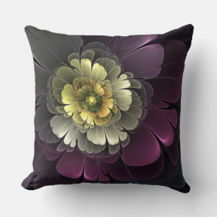Abstract Modern Purpur Khaki Grey Fractal Flower Throw Pillow