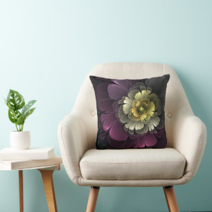 Abstract Modern Purpur Khaki Grey Fractal Flower Throw Pillow