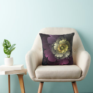 Abstract Modern Purpur Khaki Grey Fractal Flower Throw Pillow