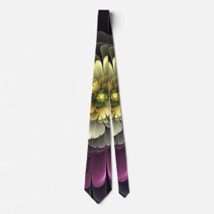 Abstract Modern Purpur Khaki Grey Fractal Flower Tie