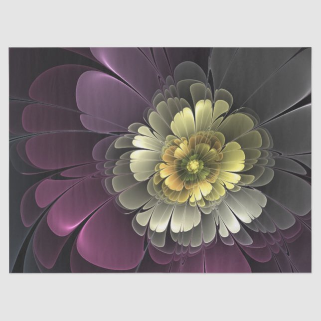 Abstract Modern Purpur Khaki Grey Fractal Flower Tissue Paper (Front)