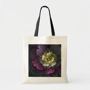 Abstract Modern Purpur Khaki Grey Fractal Flower Tote Bag