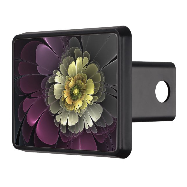 Abstract Modern Purpur Khaki Grey Fractal Flower Trailer Hitch Cover (Left)