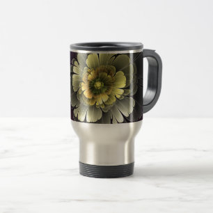 Abstract Modern Purpur Khaki Grey Fractal Flower Travel Mug