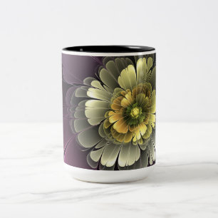 Abstract Modern Purpur Khaki Grey Fractal Flower Two-Tone Coffee Mug