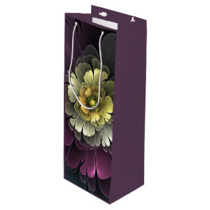 Abstract Modern Purpur Khaki Grey Fractal Flower Wine Gift Bag