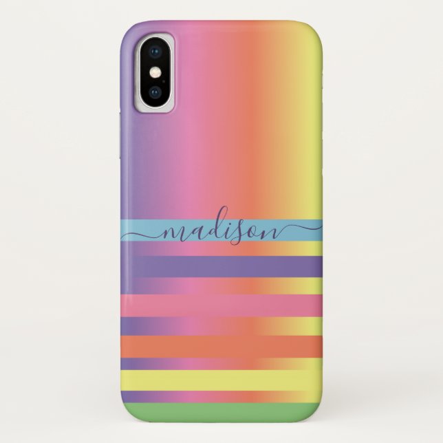 Abstract Modern Rainbow Your Name Monogram Case-Mate iPhone Case (Back)